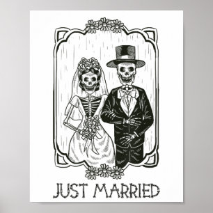 Halloween Skeletons bruid en bruidegom net getrouw Poster