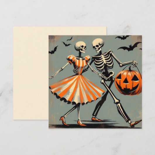 Halloween Skeletons en Jack O'Lantern Vintage Kaart (Voorkant / Achterkant)