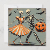 Halloween Skeletons en Jack O'Lantern Vintage Kaart (Voorkant)