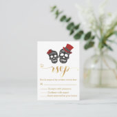 Halloween Skeletons Gold Script RSVP Wedding Informatiekaartje (Staand voorkant)
