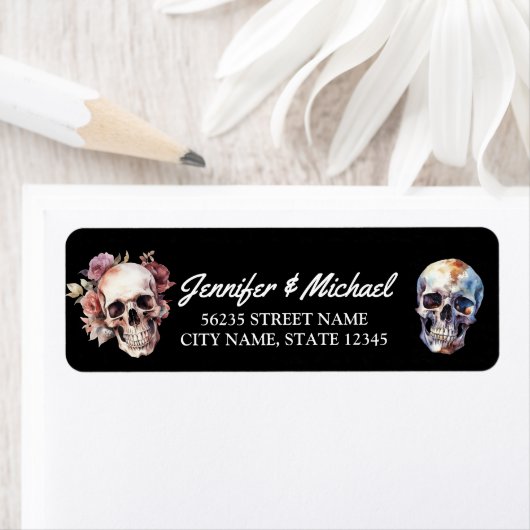 Halloween Skeletons Gothic Wedding Zwart Adres Etiket (Insitu)