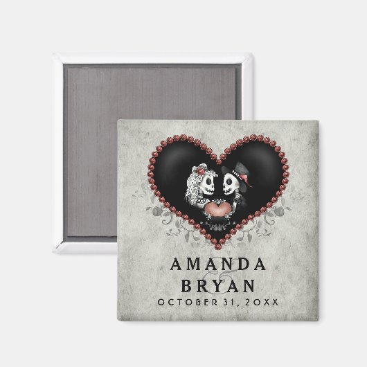 Halloween Skeletons Grijs Zwart Hart Save the Date Magneet (Voorkant / Achterkant)
