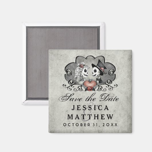 Halloween Skeletons Grijs Zwart Hart Save the Date Magneet (Voorkant / Achterkant)