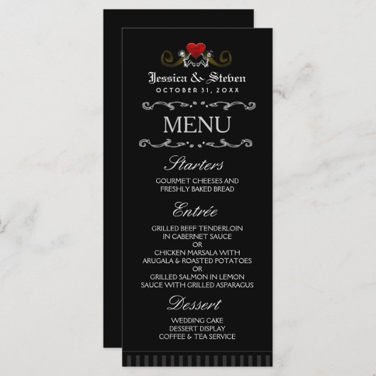 Halloween Skeletons & Heart Matching Wedding Menu (Voorkant / Achterkant)