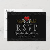 Halloween Skeletons & Heart Matching Wedding RSVP Uitnodiging Briefkaart (Voorkant / Achterkant)