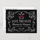 Halloween Skeletons Heart PHOTO Terug Save Date Aankondigingskaart (Voorkant / Achterkant)