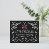 Halloween Skeletons Heart PHOTO Terug Save Date Aankondigingskaart (Staand voorkant)