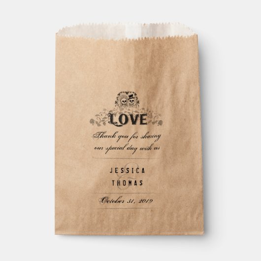 Halloween Skeletons LIEFDE Trouwnamen Dank u Bedankzakje (Voorkant)