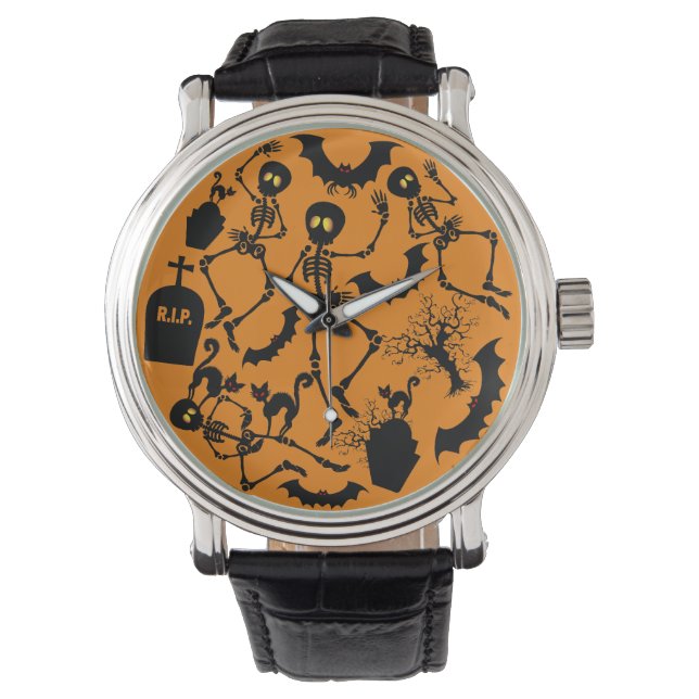 Halloween Skeletons Macabre Dance Horloge (Voorkant)