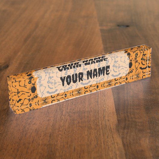 Halloween Skeletons Macabre Dance Naambordje (Zijkant)