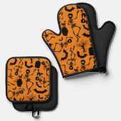 Halloween Skeletons Macabre Dance Ovenwant & Pannenlap Set (Voorkant / Achterkant)