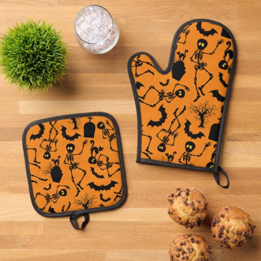 Halloween Skeletons Macabre Dance Ovenwant & Pannenlap Set (Top down)