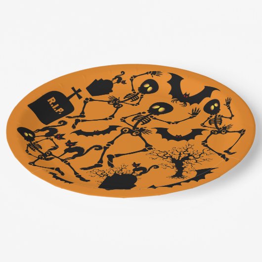 Halloween Skeletons Macabre Dance Papieren Bordje (Gekanteld)