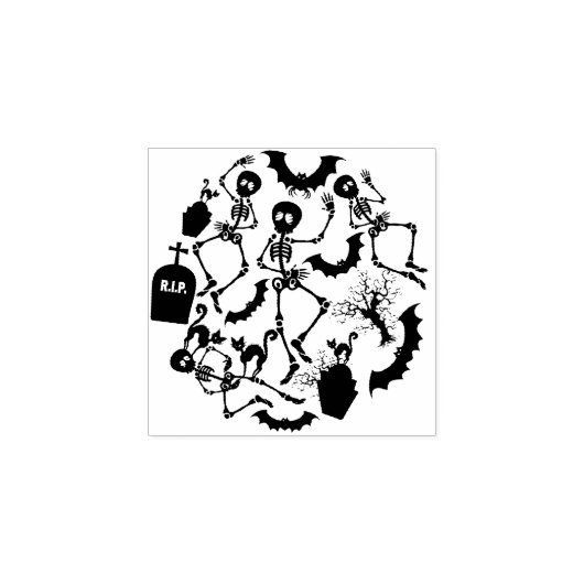 Halloween Skeletons Macabre Dance Rubberstempel (Afrduk)