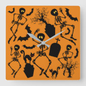 Halloween Skeletons Macabre Dance Vierkante Klok (Voorkant)