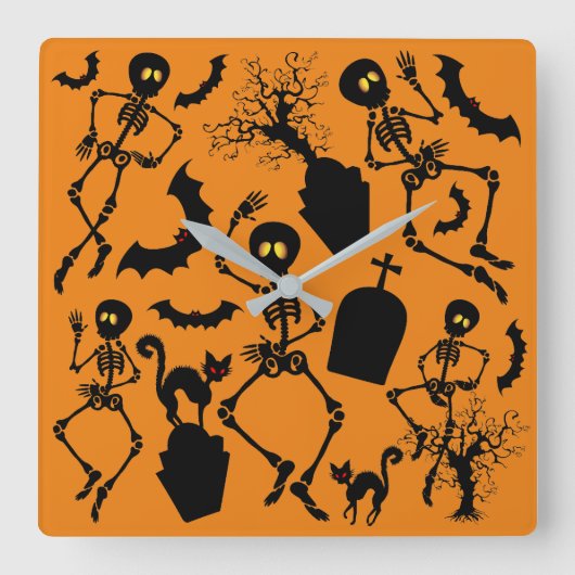 Halloween Skeletons Macabre Dance Vierkante Klok (Voorkant)