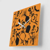 Halloween Skeletons Macabre Dance Vierkante Klok (Hoek)