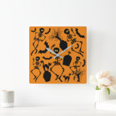 Halloween Skeletons Macabre Dance Vierkante Klok (Huis)