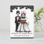 Halloween Skeletons Red Bride Groom samen met Kaart (Staand voorkant)