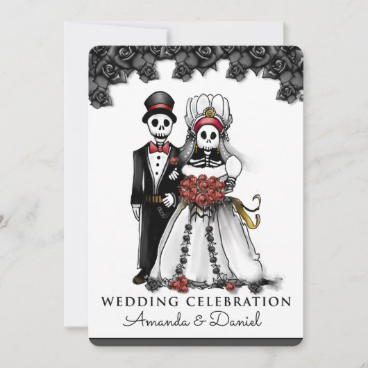 Halloween Skeletons Red Bride Groom samen met Kaart (Voorkant)