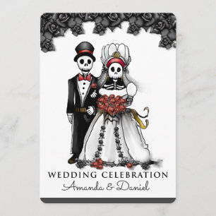 Halloween Skeletons Red Bride Groom samen met Kaart