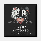Halloween Skeletons Zwart Hart Save the Date Magneet (Voorkant)