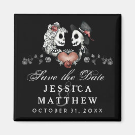 Halloween Skeletons Zwart Hart Save the Date Magneet
