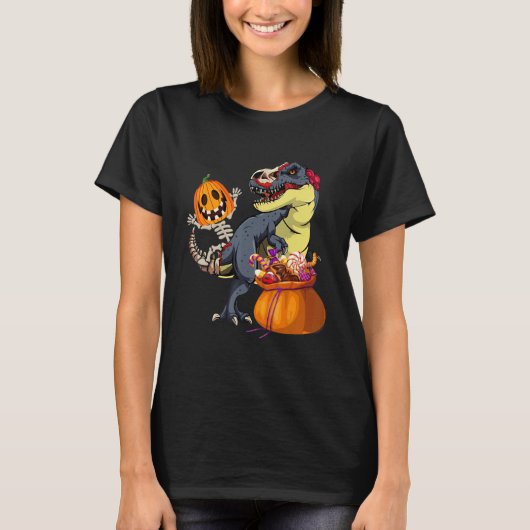 Halloween Skeletrog Dinosaur Rex Pomp T-shirt (Voorkant)