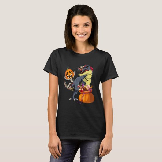 Halloween Skeletrog Dinosaur Rex Pomp T-shirt (Voorkant volledig)