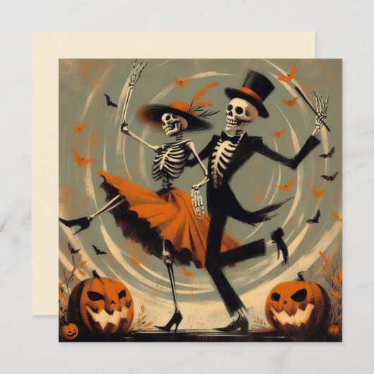 Halloween Skeletten en Jack O'Lantern Vintage Kaart (Voorkant / Achterkant)