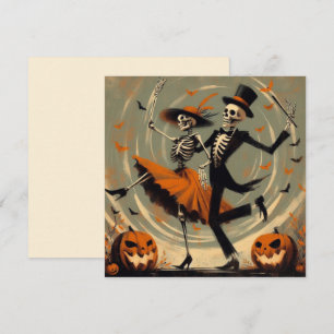 Halloween Skeletten en Jack O'Lantern Vintage Kaart
