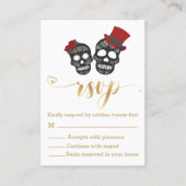 halloween skeletten goud script rsvp bruiloft informatiekaartje (Voorkant)