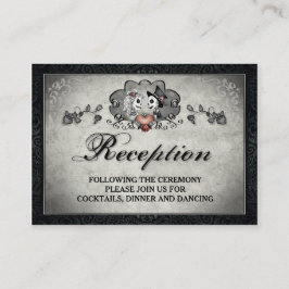 Halloween Skeletten & Heart Black Grey Reception Informatiekaartje