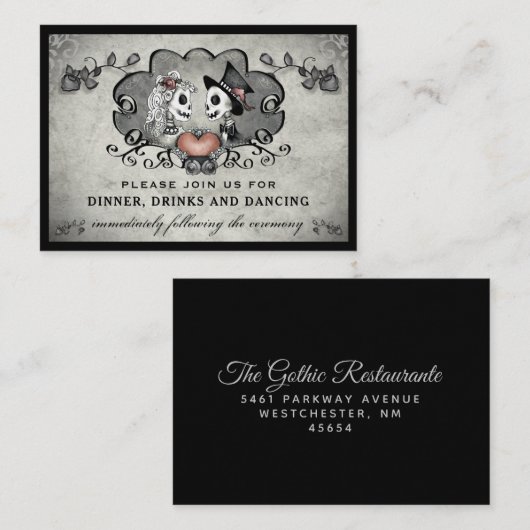 Halloween Skeletten & Heart Black Grey Reception Informatiekaartje (Voorkant / Achterkant)