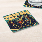 Halloween - skeletten houtsnede 3 kartonnen onderzetters (Schuin)