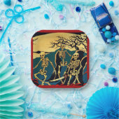 Halloween - Skeletten Houtsnede 4 Papieren Bordje (Feest)