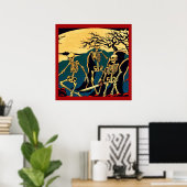 Halloween - Skeletten Houtsnede 4 Poster (Thuiskantoor)