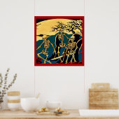 Halloween - Skeletten Houtsnede 4 Poster (Keuken)