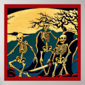 Halloween - Skeletten Houtsnede 4 Poster (Voorkant)