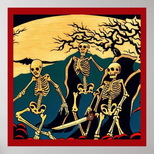 Halloween - Skeletten Houtsnede 4 Poster (Voorkant)