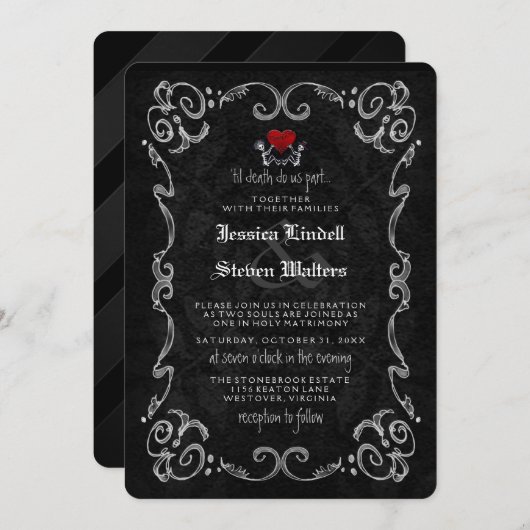 Halloween Skeletten "TIL DOOD" en "SAMEN MET" Kaart (Voorkant / Achterkant)