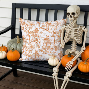 Halloween-skeletten Toile de Jouy oranje wit Buitenkussen