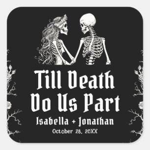 Halloween Skeletten Tot de Dood Ons Scheidt Trouwd Vierkante Sticker