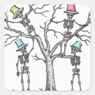 Halloween skeletten vierkante sticker