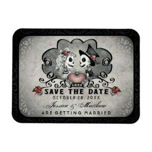 Halloween Skeletten Zwart Grijs & Rood Hart Magneet