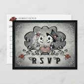 Halloween Skeletten Zwart Grijs & Rood Hart RSVP Uitnodiging Briefkaart (Voorkant / Achterkant)