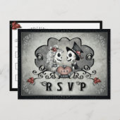 Halloween Skeletten Zwart Grijs & Rood Hart RSVP Uitnodiging Briefkaart (Voorkant / Achterkant)