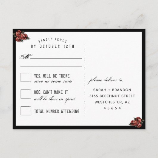 Halloween Skeletten Zwart Grijs & Rood Hart RSVP Uitnodiging Briefkaart (Achterkant)