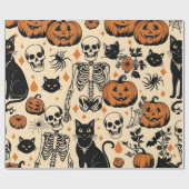  Halloween Skeletten, Zwarte Katten & Pompoenen Cadeaupapier (Vlak)