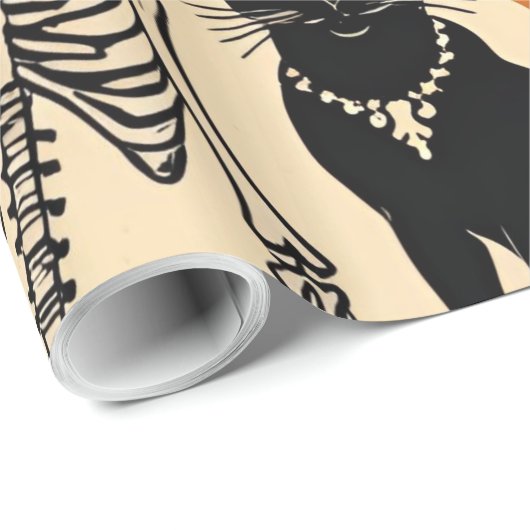  Halloween Skeletten, Zwarte Katten & Pompoenen Cadeaupapier (Rol Hoek)